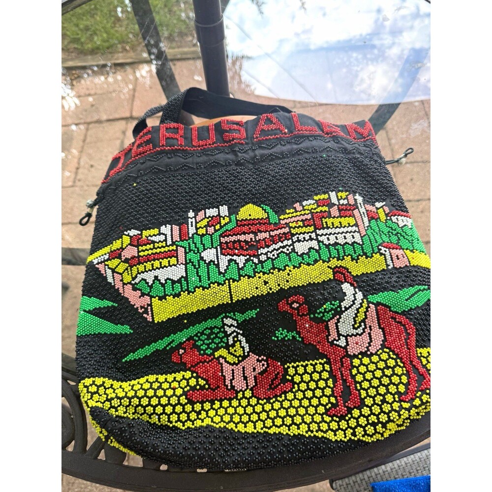 Vintage Jerusalem Israel Beaded Shoulder Bag Camel Holy Land Souvenir Purse